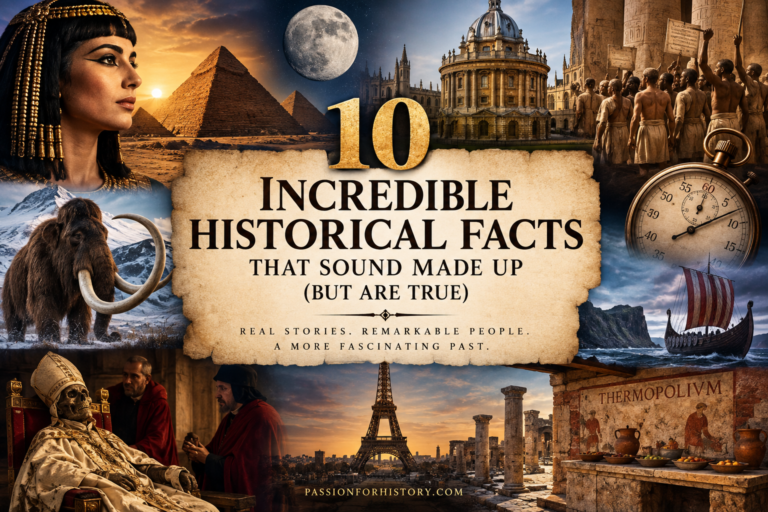 Collage illustrating ten surprising facts from world history