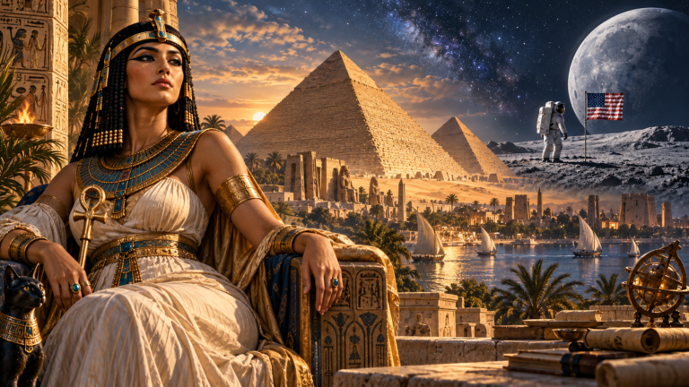Cleopatra, the pyramids and the Moon represented across a historical timeline
