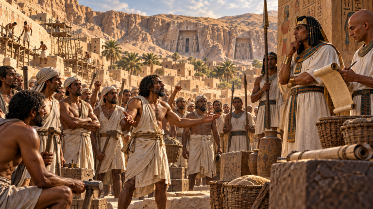 Ancient Egyptian workers protesting delayed rations at Deir el-Medina
